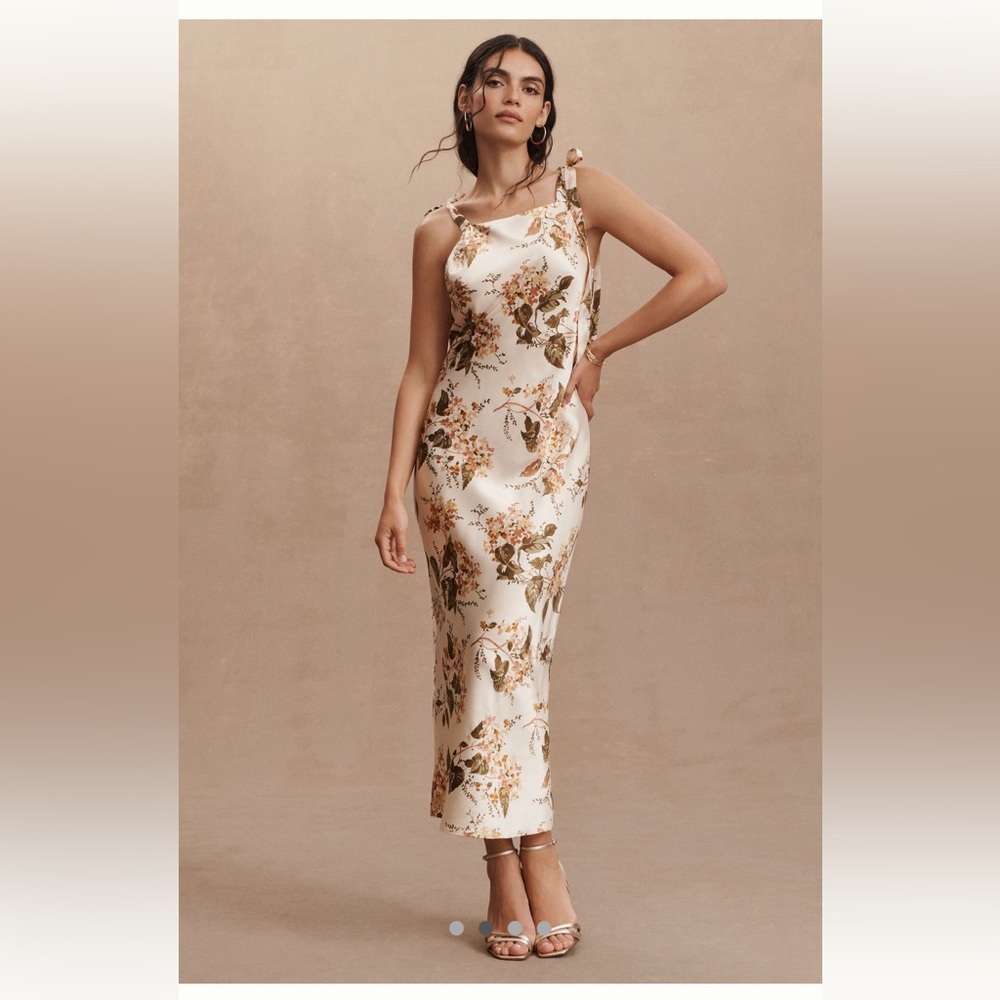 Reformation Cream Floral Maxi Dress with Olive & Rust Accents